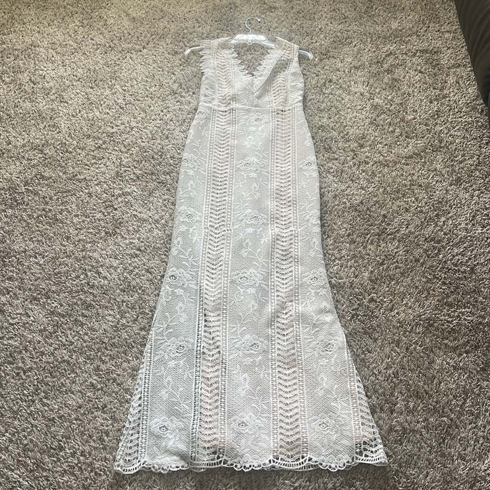 White lace bridesmaid wedding prom dress